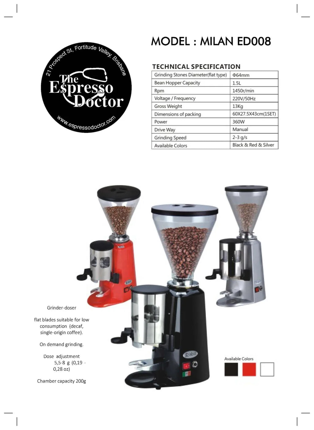 The Espresso Doctor MILAN ED008 Professional Grinder